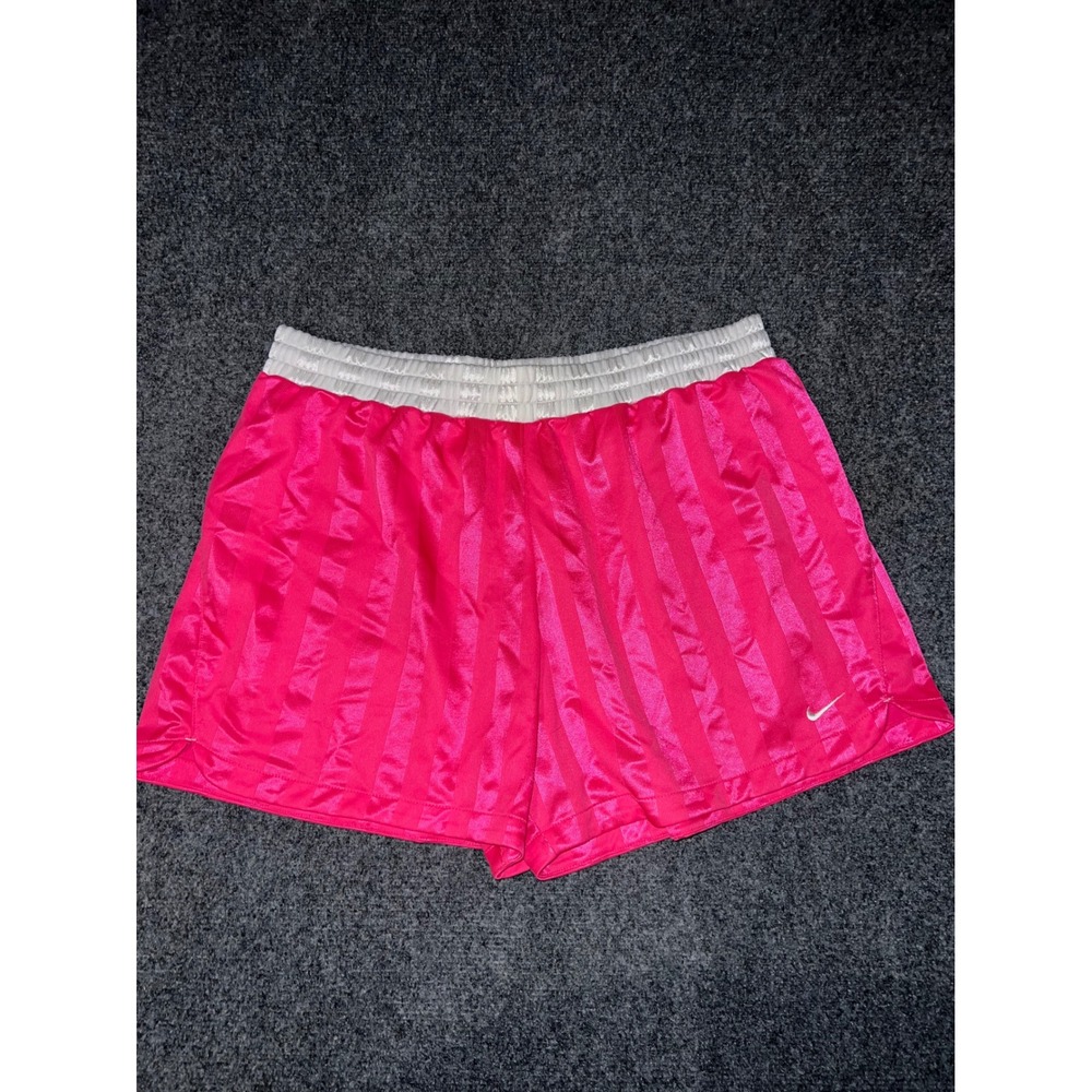 Nike Womens Pink Striped Athletic Shorts Size XL White Waistband Running Gym